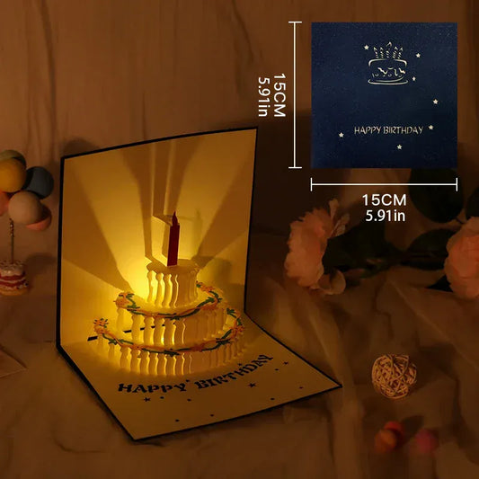 3D Light Music Birthday Card –🎉 Pop Up Cake Happy Birthday Greeting Card🎈