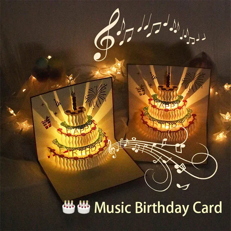 3D Light Music Birthday Card –🎉 Pop Up Cake Happy Birthday Greeting Card🎈