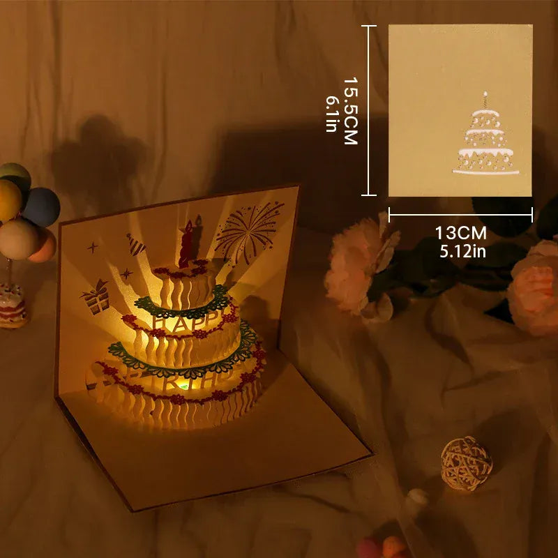 🕯️3D Light Music Birthday Card –🎉 Pop Up Cake Happy Birthday Greeting Card🎈