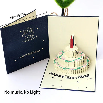 🕯️3D Light Music Birthday Card –🎉 Pop Up Cake Happy Birthday Greeting Card