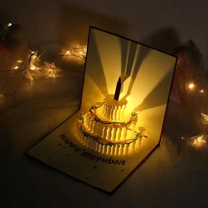 🕯️3D Light Music Birthday Card –🎉 Pop Up Cake Happy Birthday Greeting Card🎈
