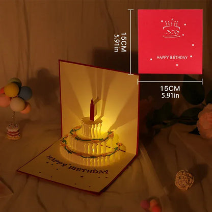 3D Light Music Birthday Card –🎉 Pop Up Cake Happy Birthday Greeting Card🎈