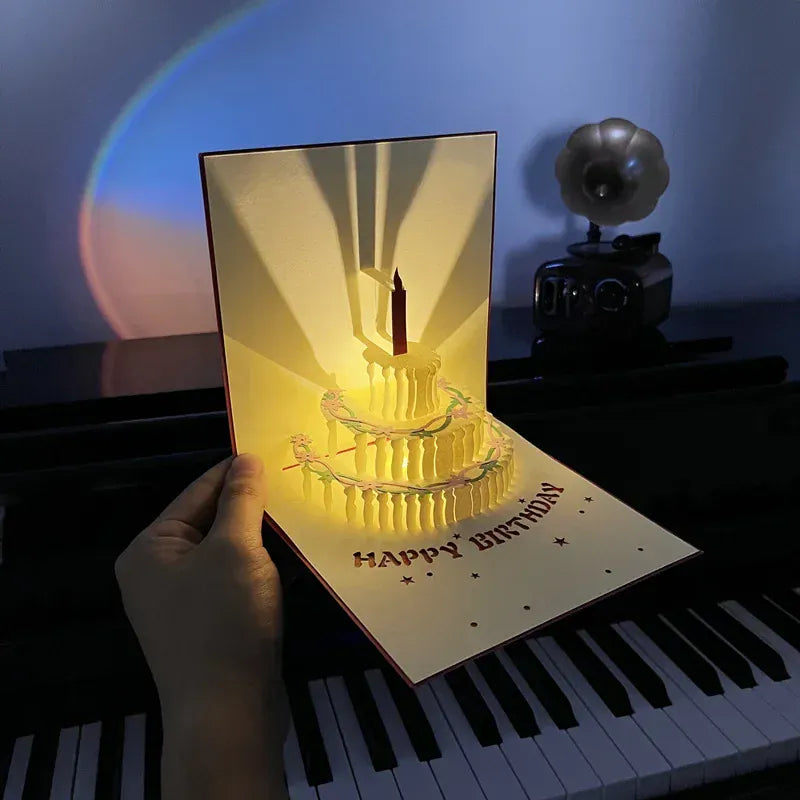 3D Light Music Birthday Card –🎉 Pop Up Cake Happy Birthday Greeting Card🎈